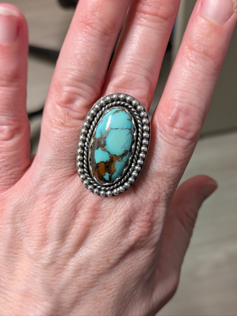 SALE! Royston Turquoise Stone Silver Oval Ring - Blue, Size 6